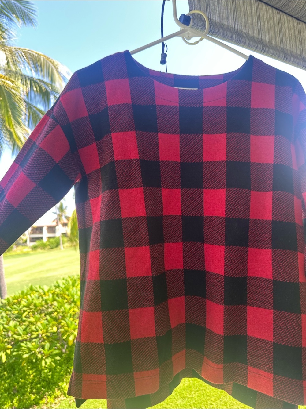 J Jill NWOT Red Black plaid Wool Cotton long sleeve sweater S Petite